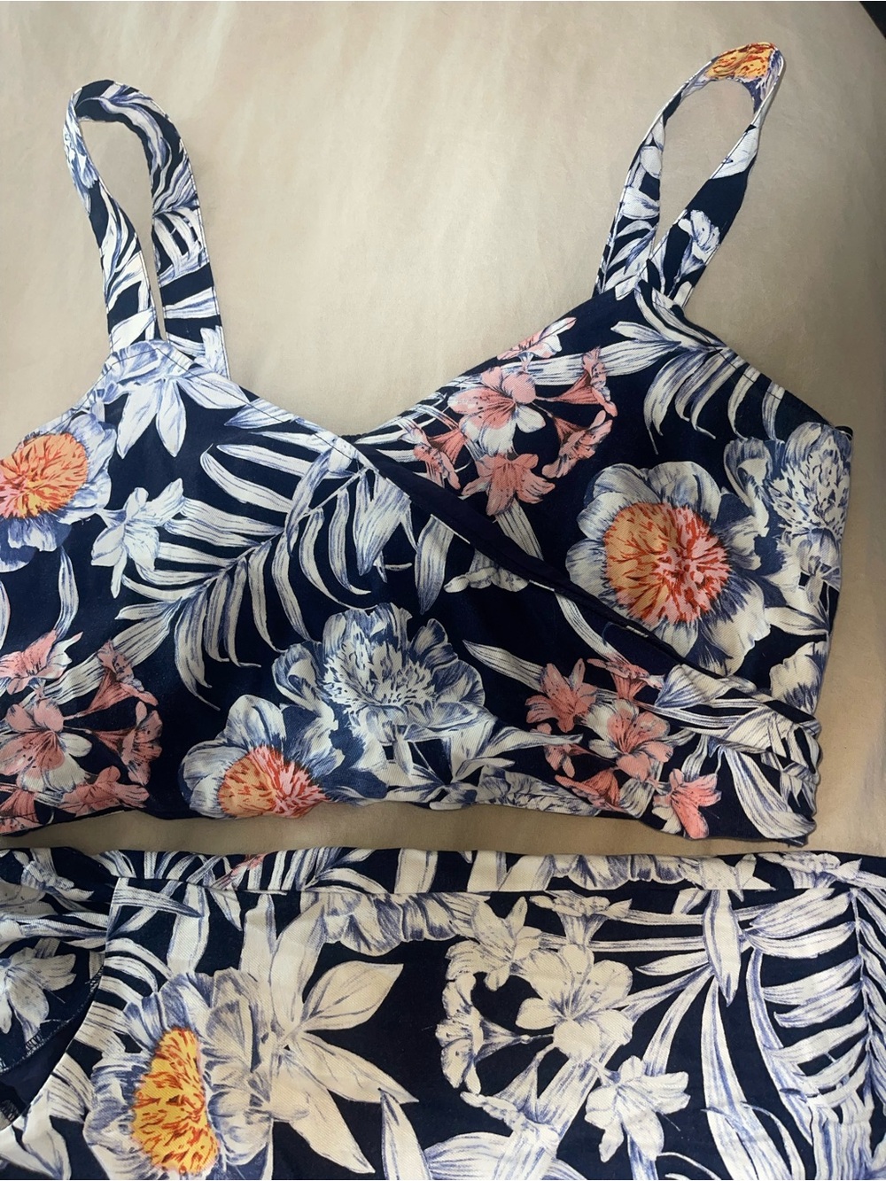 Anthropologie Maeve Navy Floral Wide-Leg Jumpsuit Set - Picture 2 of 3